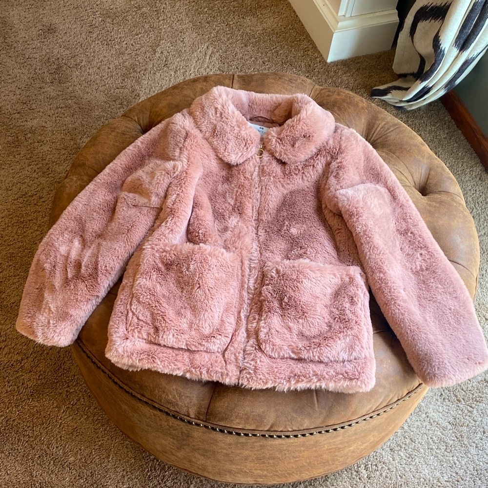 H&M Pink Faux Fuzzy Kids Coat